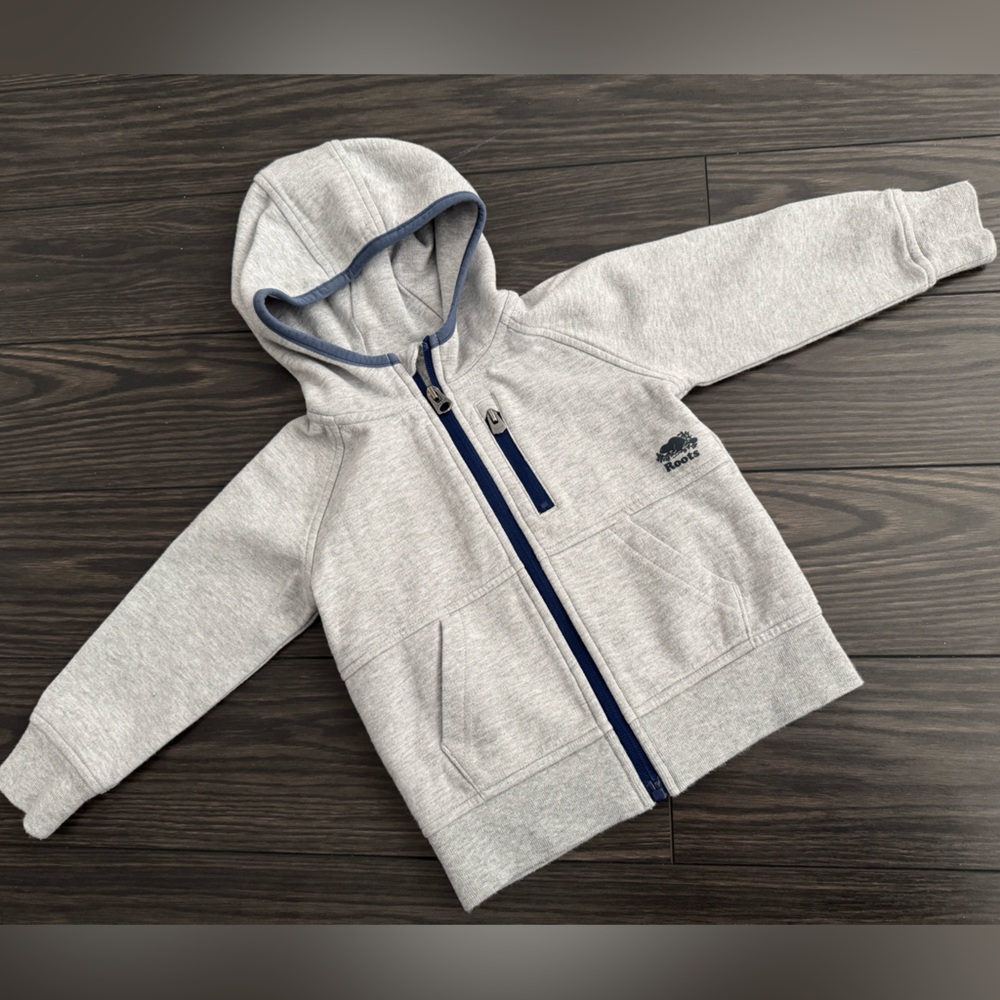 Roots Toddler Full Zip Activewear Hoodie Sweater Heather Grey 3T Comfy Track